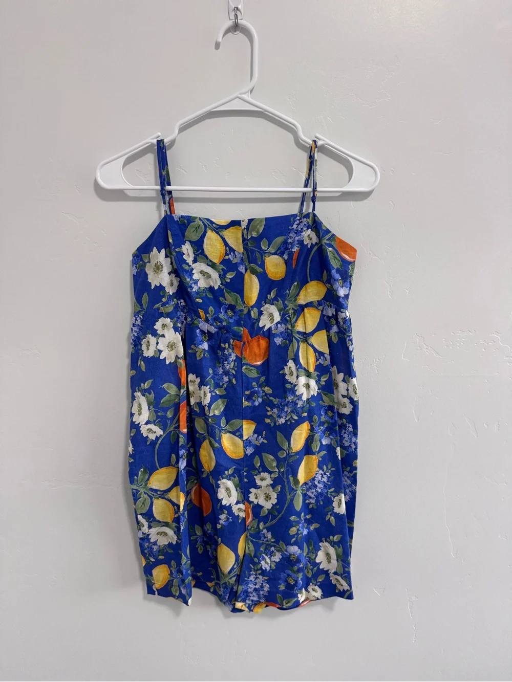 Corey Lynn Calter x Anthropologie Sadie Linen Romper Fruit Print Blue medium - Picture 3 of 5